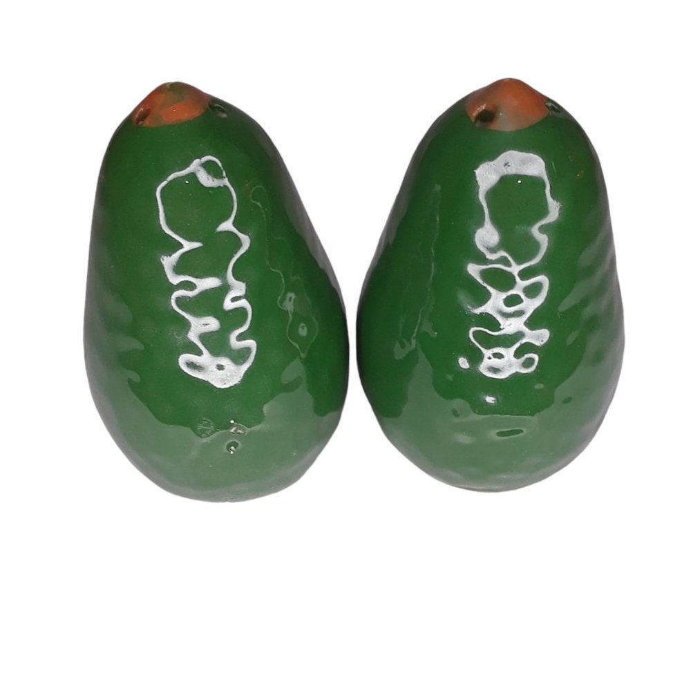 Ceramic Avocado Salt and Pepper Shakers Green and Brown W/ Pit - Picture 5 of 6